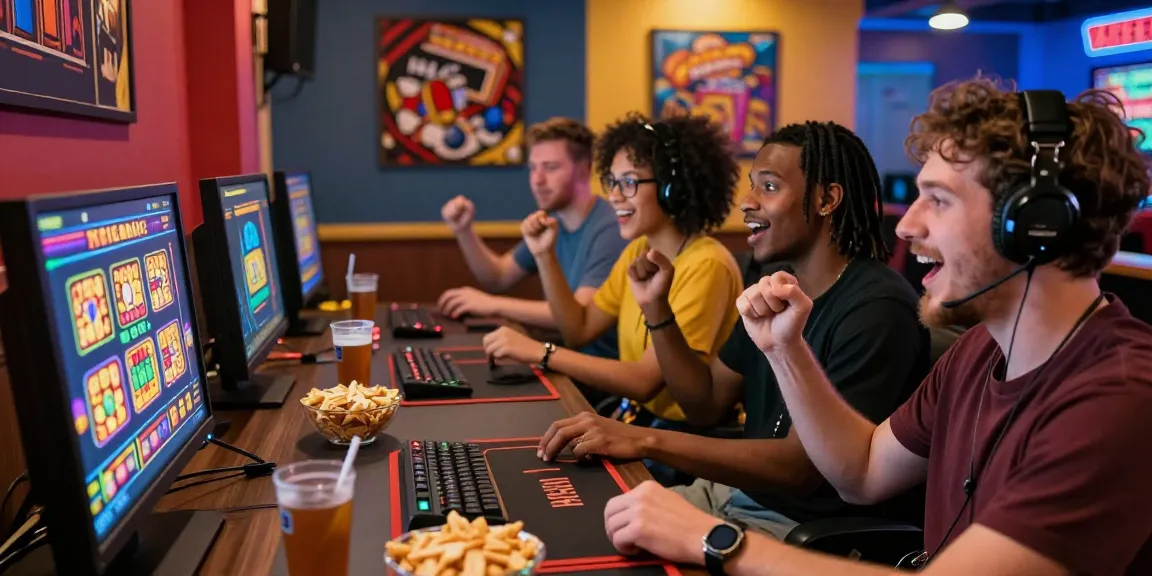 Friends enjoying garuda303 online slot games together in vibrant settings.