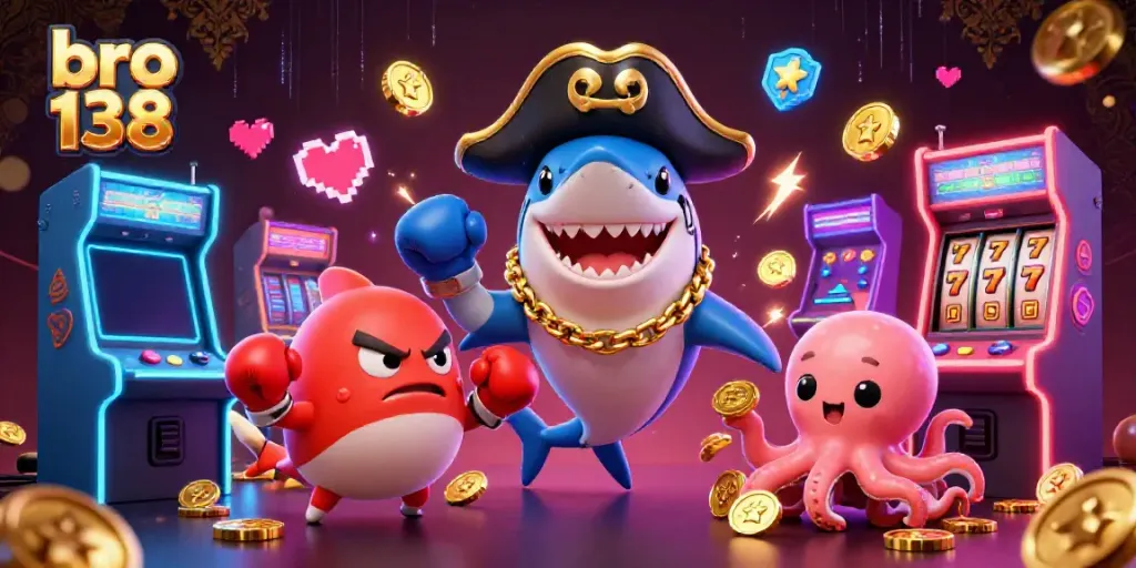 Engage with exciting online slots at bro 138 featuring 3D characters, arcade games, and vibrant casino graphics.
