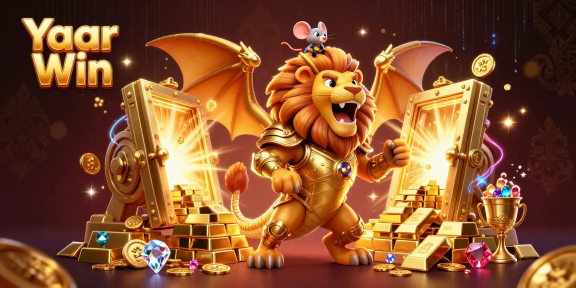 Experience the thrill of Yaar Win with a victory scene featuring a chimera and treasure.