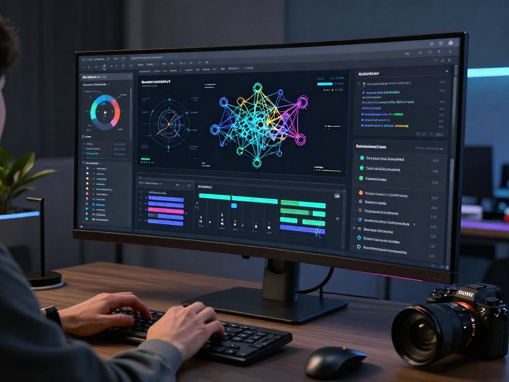 AI-powered dashboard showcasing tubeorigin's SaaS platform, displaying machine learning insights and automation features in a modern workspace.