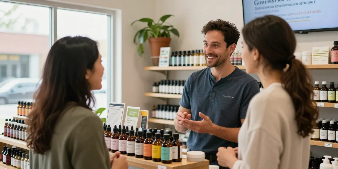 Customer exploring premium full spectrum cbd oil Canada in inviting wellness store environment