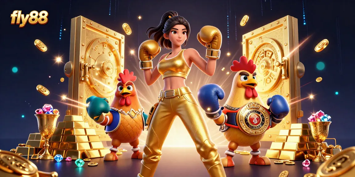 Engage in exciting gameplay at fly88 with stunning visuals of a championship rooster and athlete.