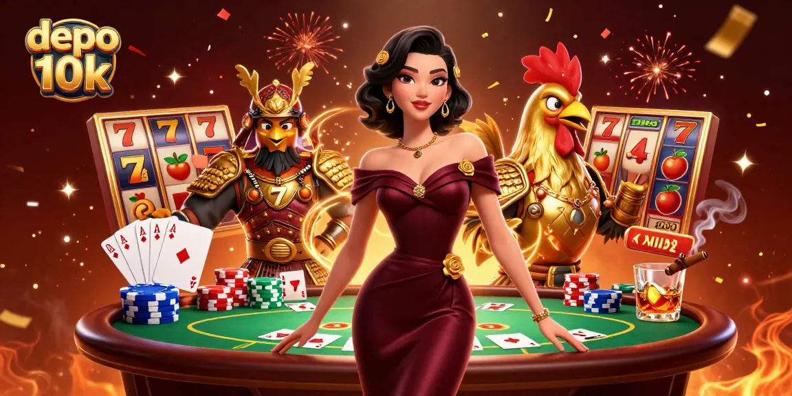 Experience thrilling gameplay with depo 10k at an exciting slot machine table filled with vibrant casino elements.