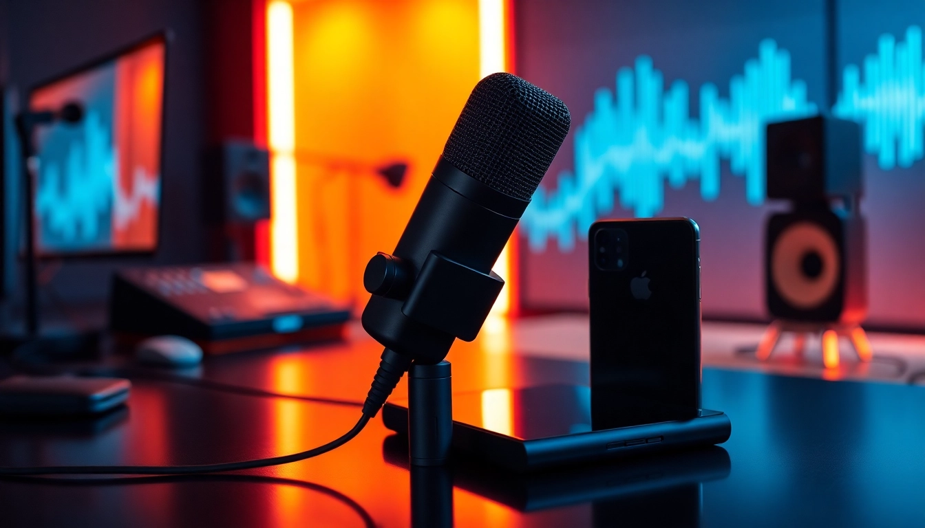 MV 88 microphone elegantly positioned for audio recording with vibrant studio backdrop.