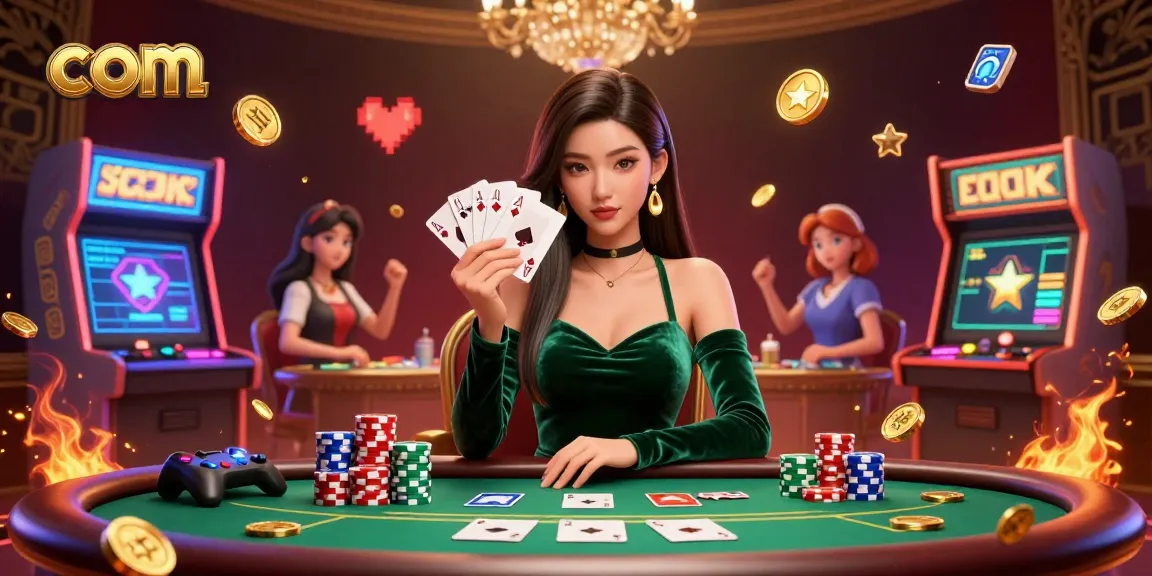 Engaging in a high-stakes poker game at com with a focused player and vibrant gambling elements.