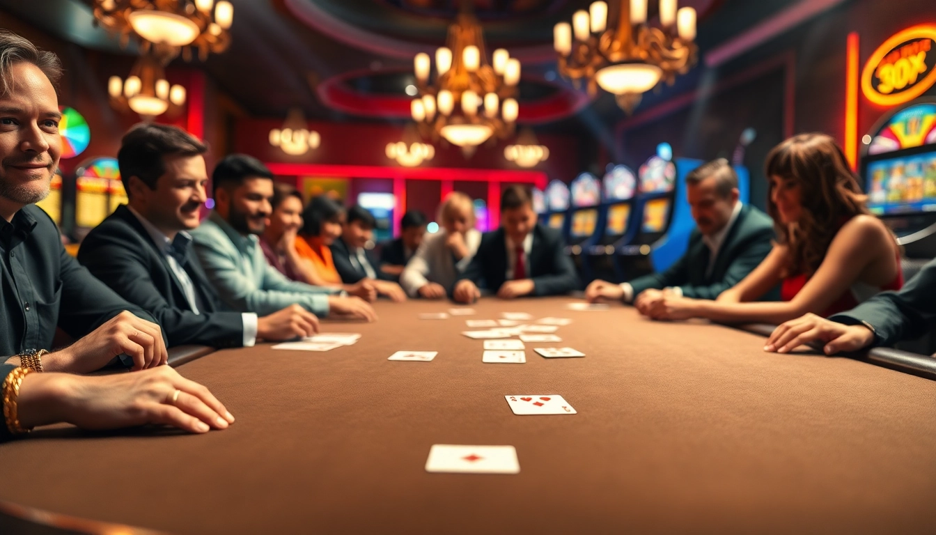 Bermain poker di bbni4d, suasana kasino yang cerah dan penuh semangat.