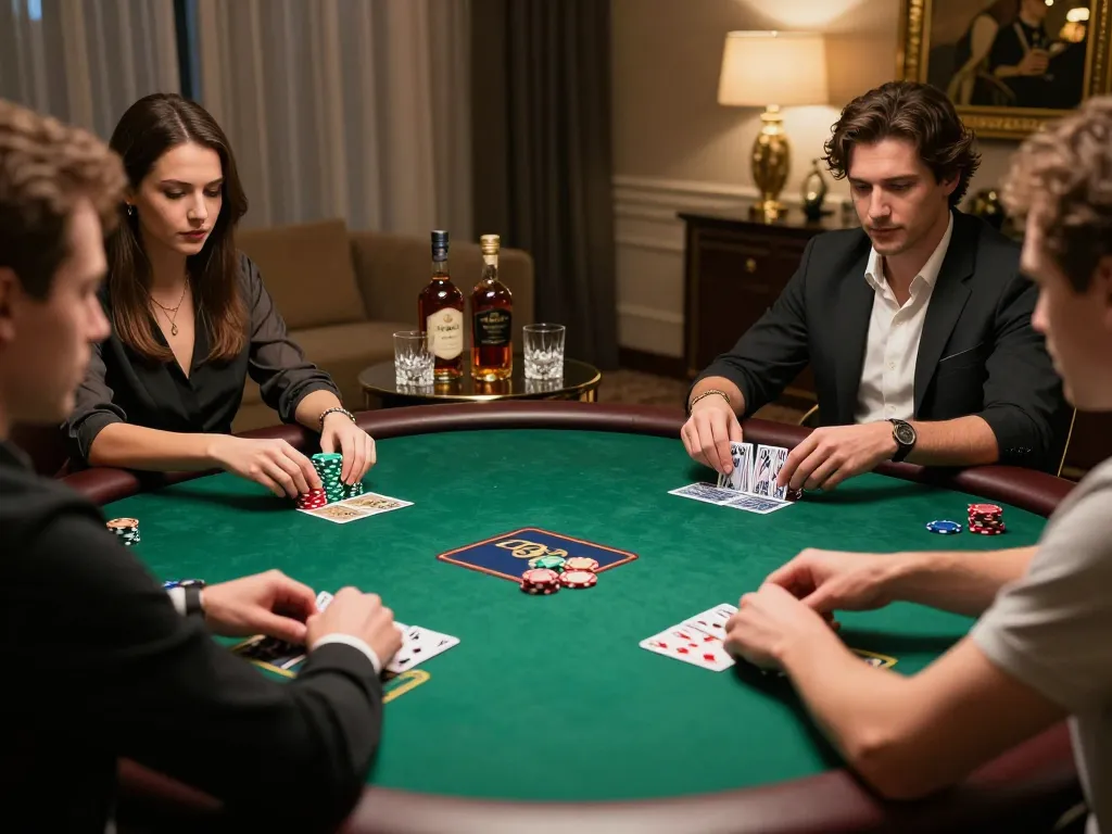 Players at a high-stakes poker table focusing on strategy, showcasing intense gameplay at 388bet.