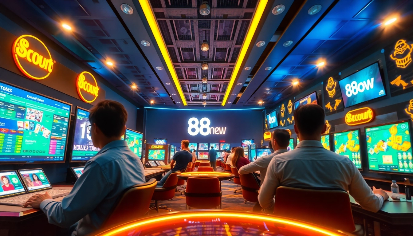 Dynamic gaming scene showcasing 888new with players engaged in online betting and casino games.