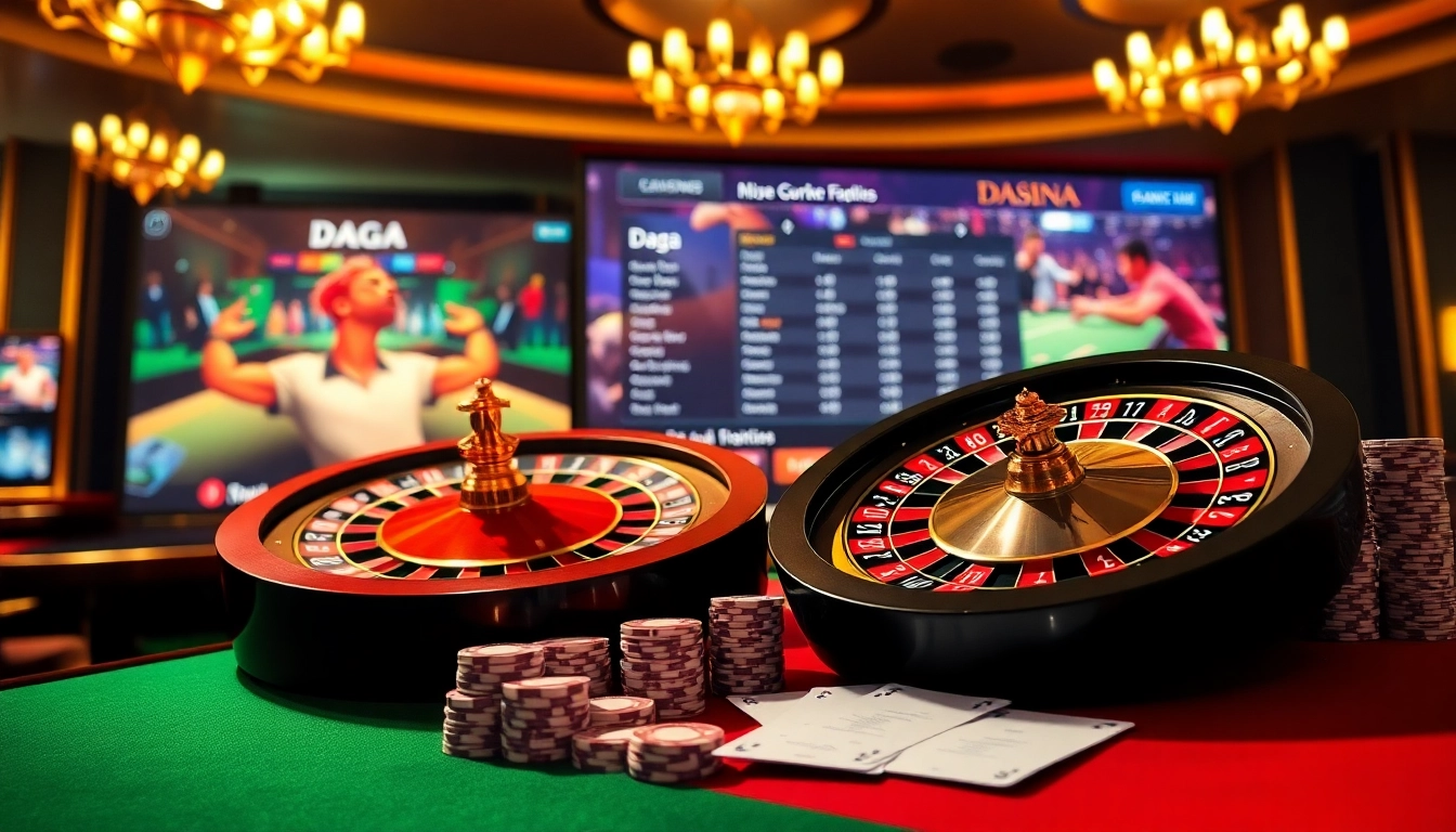 Engaging visual of link vào daga showcasing an online casino environment, highlighting a roulette wheel and poker chips in vibrant colors.