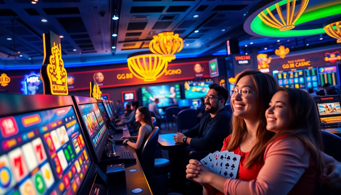 Dynamic online casino scene showcasing GG88 COM with vibrant games and an engaging atmosphere.