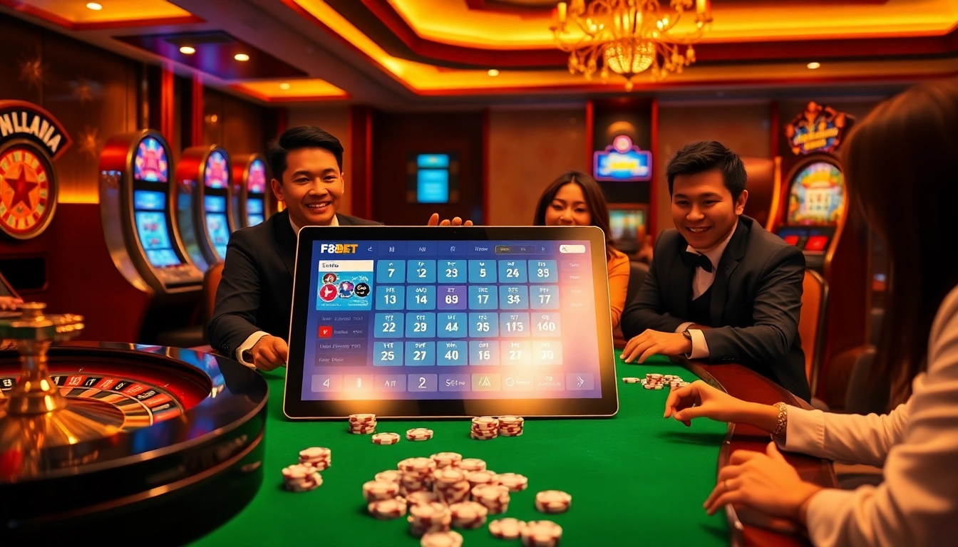 Experience the thrill of f8bet trang chủ at a luxury casino with vibrant gaming elements.
