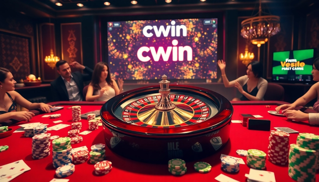 Engaging players at the casino table with 'cwin' branding visible on betting slips.