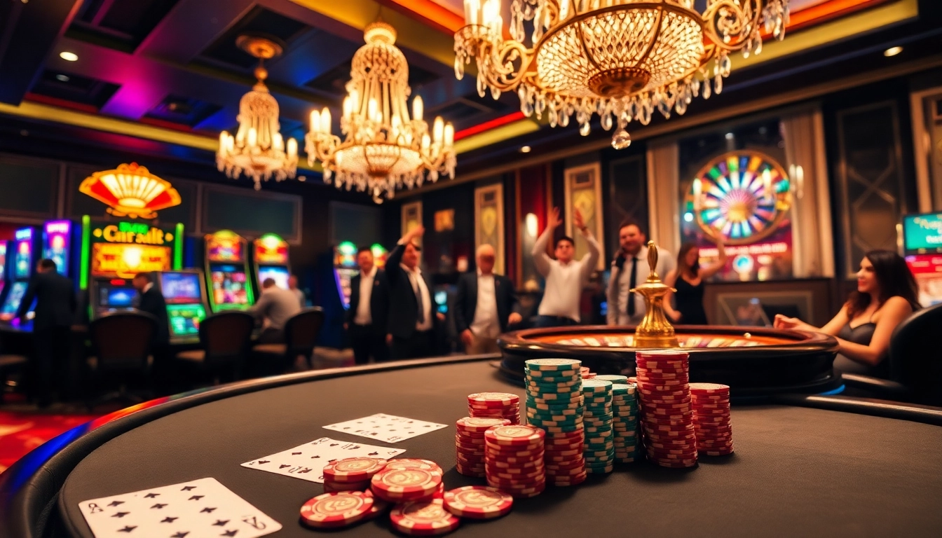 Gamblers celebrating a win at Thabet's high-stakes poker table in a luxurious casino.