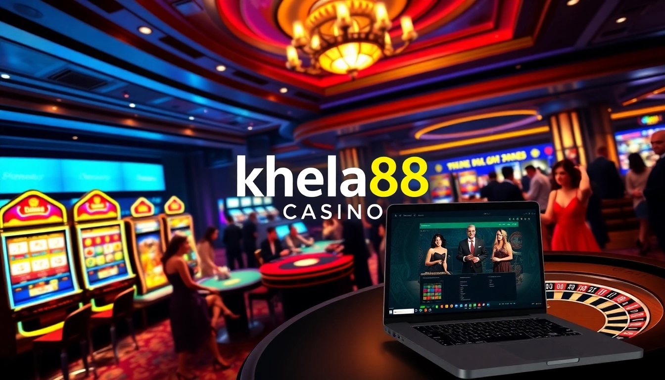 Engaging scene of the khela88 casino with players enjoying games and vibrant slot machines.