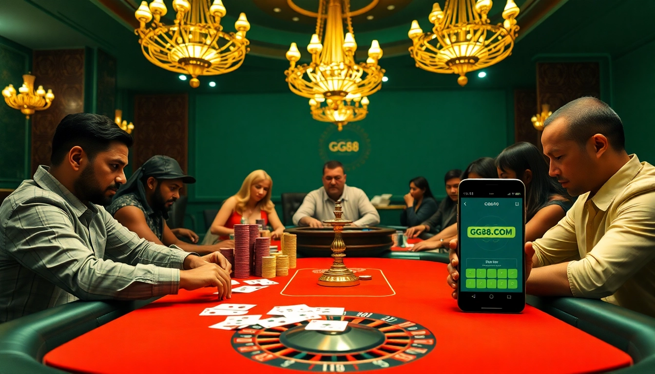 Players enjoying a thrilling poker game at GG88 COM, showcasing gambling excitement and strategy.