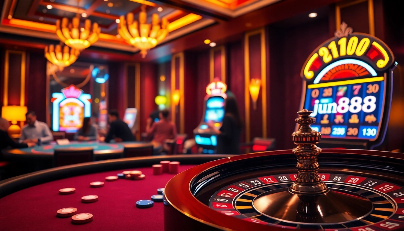 Experience the thrill of the Baccarat table at jun888, set in a luxurious casino atmosphere.