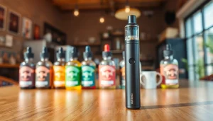 Vape & E-Liquids assortment displayed elegantly in a cozy setting with bright natural lighting.