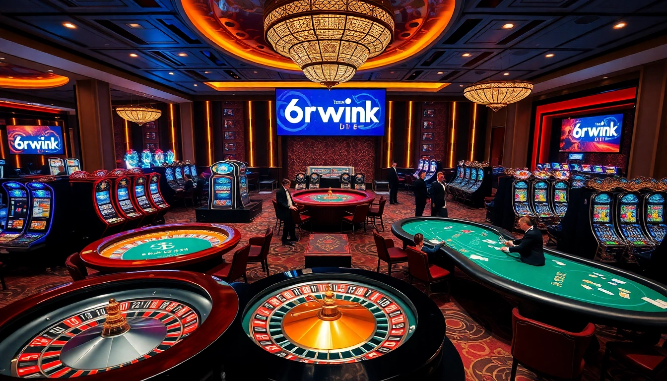 Experience the excitement of the casino with the 6rwin Link featured prominently, showcasing players engaged in thrilling games.