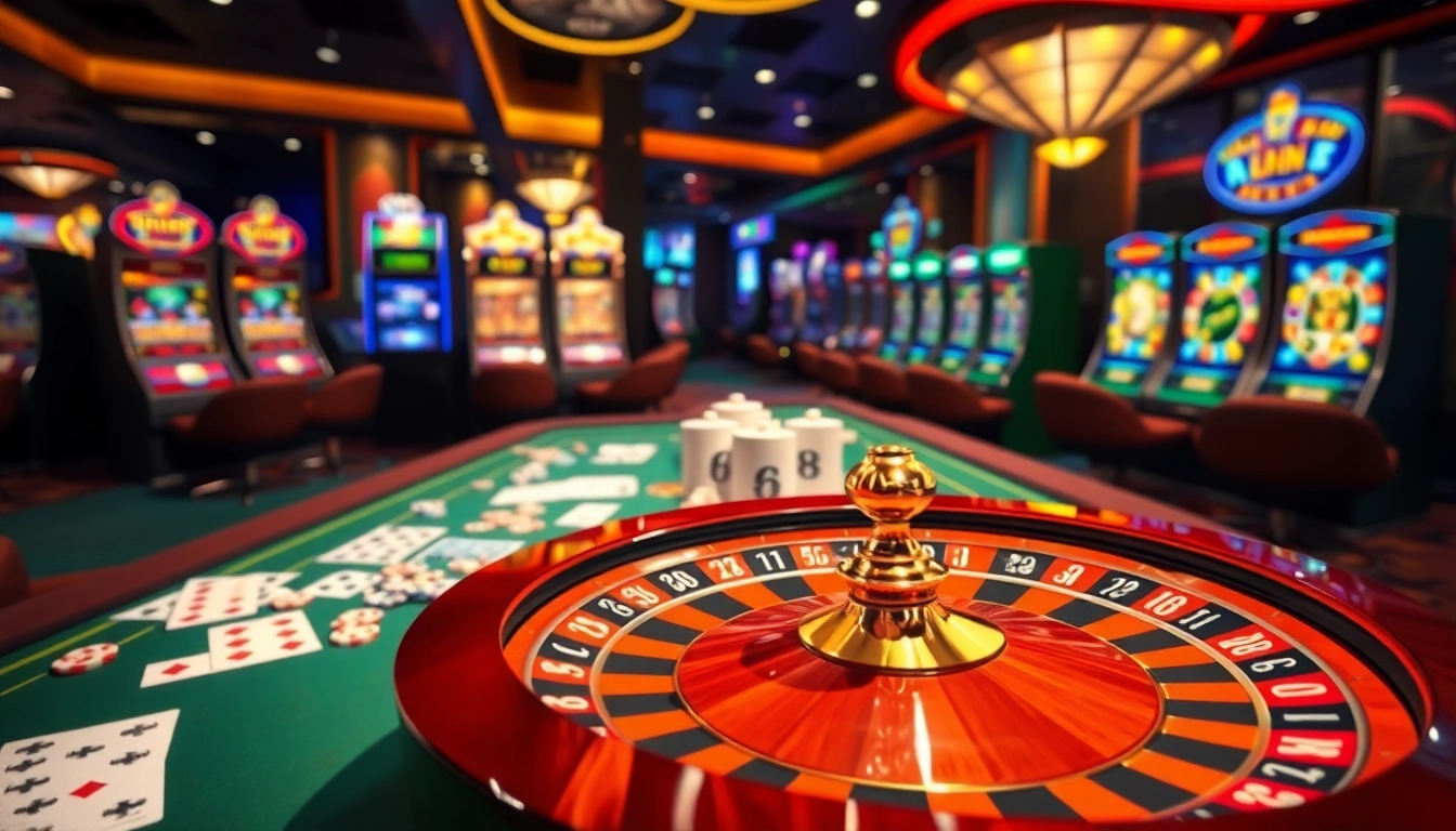 Engaging scene of a modern gambling table at nhà cái tobet88 showcasing cards, dice, and roulette, inviting excitement.
