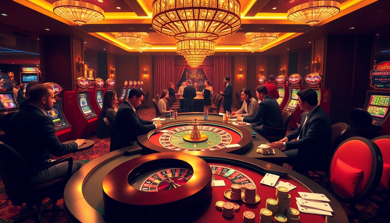 Players enjoying a thrilling BK8TH casino experience with vibrant tables and colorful gaming elements.