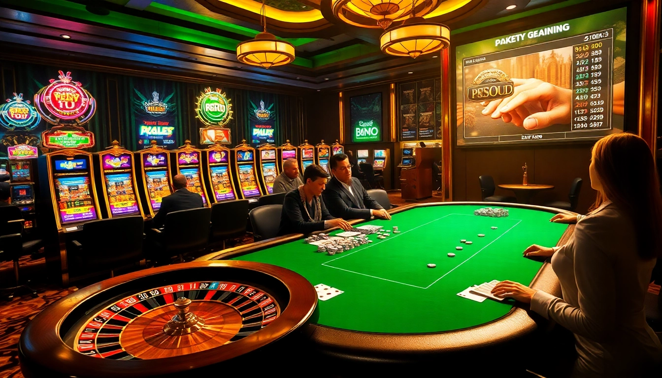 Experience the thrill of gambling at a luxurious casino scene emphasizing luongson poker games played intensely at refined tables.