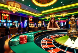 Experience thrilling gameplay at Jogoluck with luxurious casino elements and vibrant gaming atmosphere.
