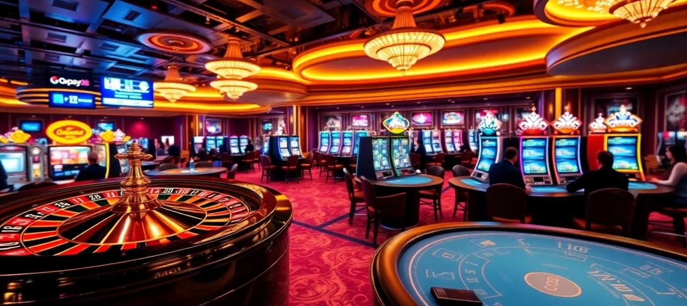 Experience Gopay88 gambling excitement with vibrant casino tables and slot machines.