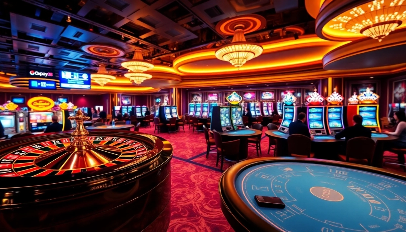 Experience Gopay88 gambling excitement with vibrant casino tables and slot machines.