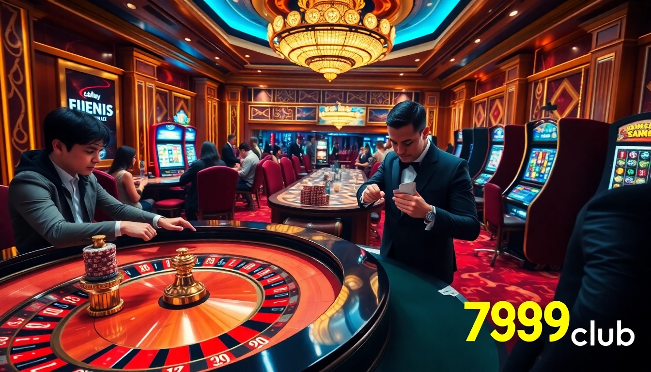 Players strategizing at a luxurious 789club casino table with vibrant graphics and warm lighting.