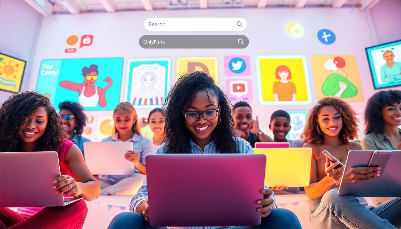 Discover new OnlyFans creators through a vibrant digital landscape showcasing diverse individuals and their unique styles.