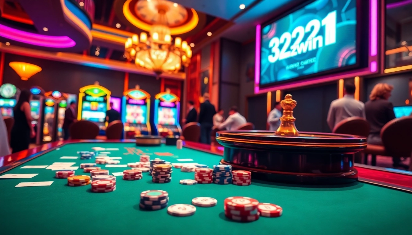 Experience the thrilling world of gambling with vibrant 32win11 casino visuals showcasing poker and slots.