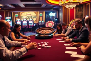 Excited players at the b52club casino table during a thrilling poker game.
