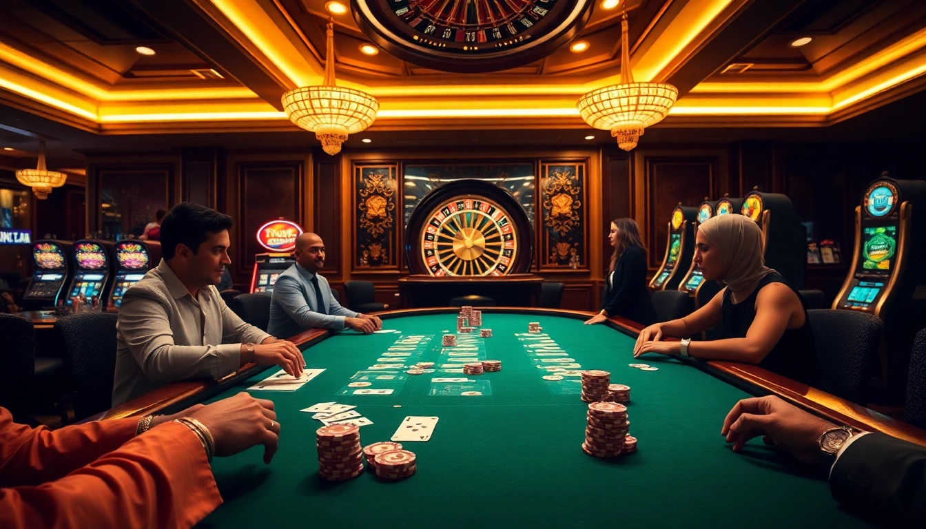 Players engaging intensely at a b52club poker table with chips and cards.