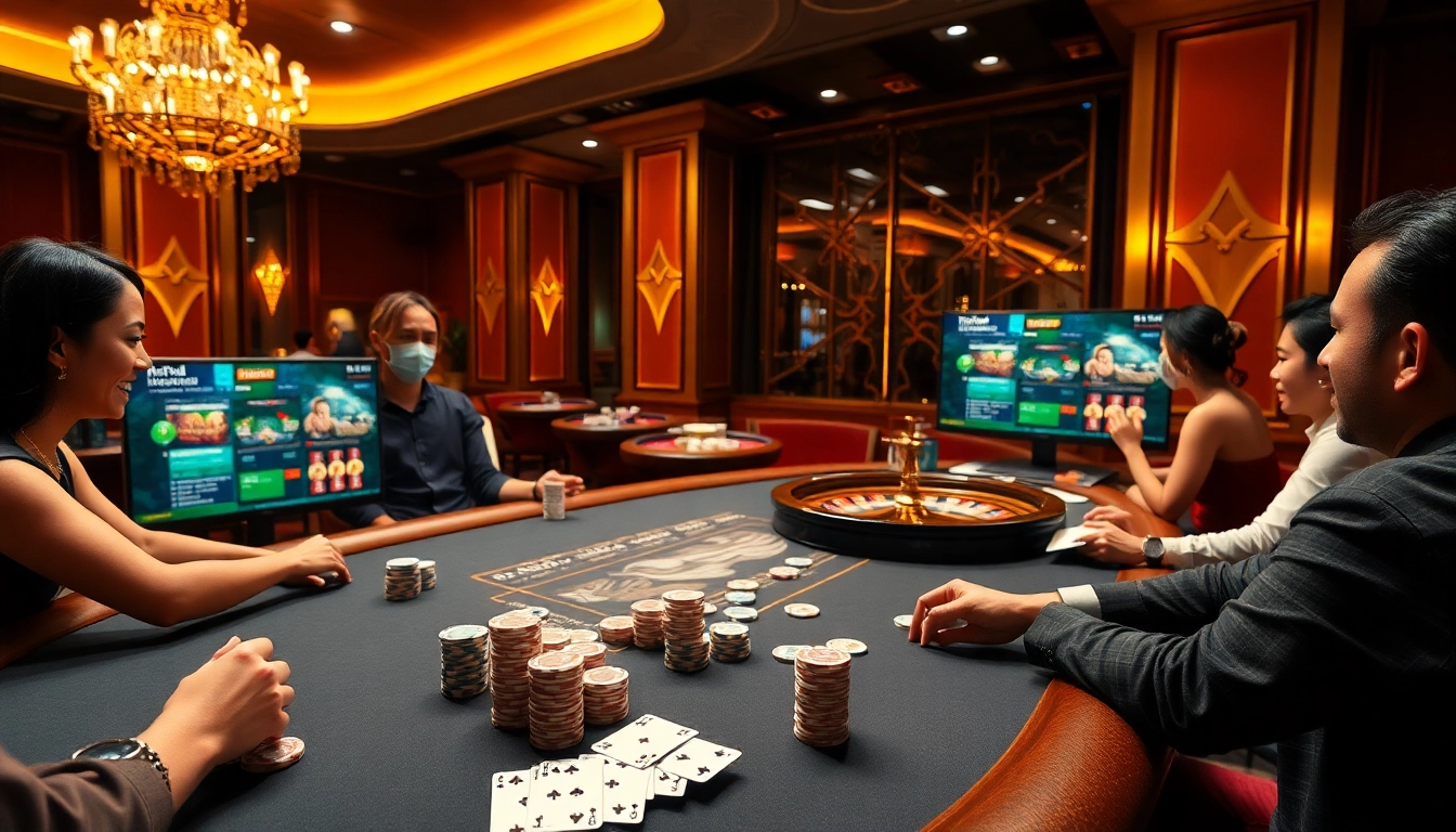 Play exciting games at https://au88.select/ with vibrant casino visuals and players enjoying thrilling bets.