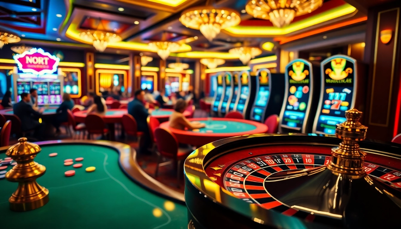 Experience the thrill of nohu gambling with vibrant poker tables and spinning roulette wheels.
