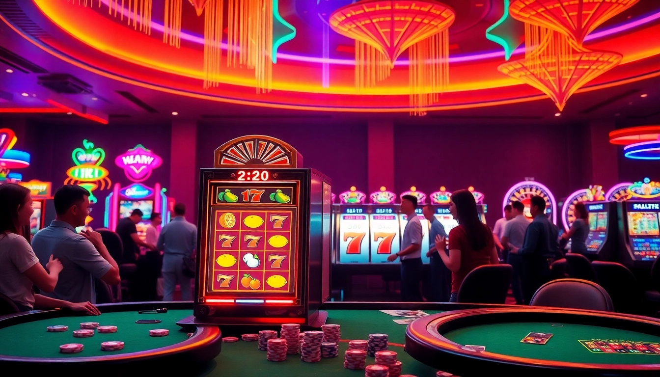 Spin the reels on an engaging slot 2d machine amidst a dazzling casino atmosphere.
