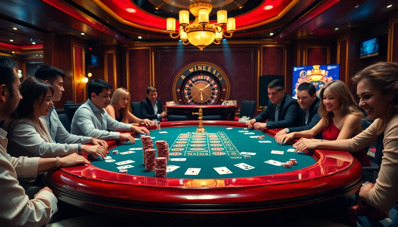 Experience the excitement of winning at iwin with a vibrant casino scene featuring poker and roulette.
