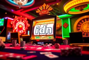 Players engaging with the idn slot machine in a vibrant casino atmosphere.