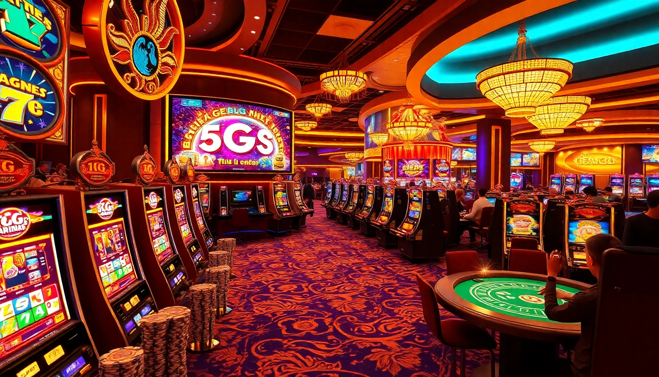 Engage with PG slot demo at a vibrant casino filled with colorful slot machines and lively players.