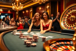 mb66 casino scene featuring an elegant poker table with vibrant players enjoying high-stakes action.