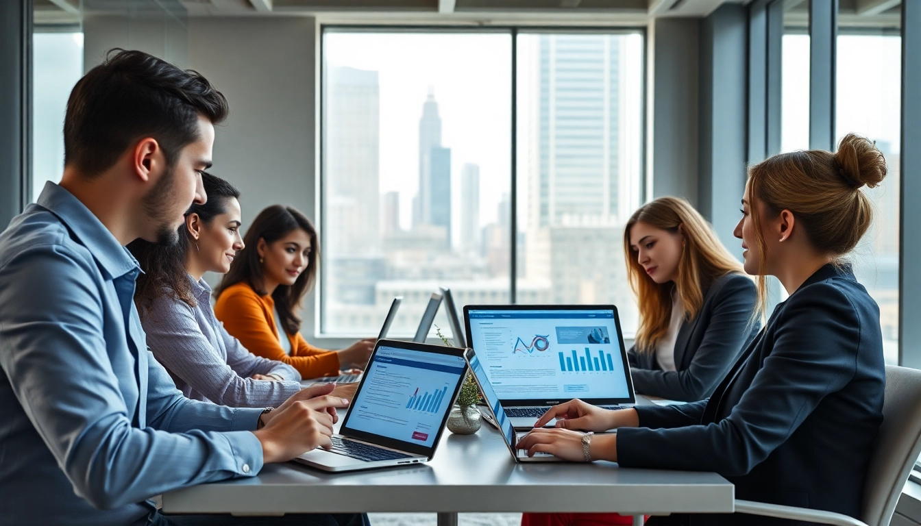 Responsive web design NYC showcased in a vibrant office scene with professionals collaborating.