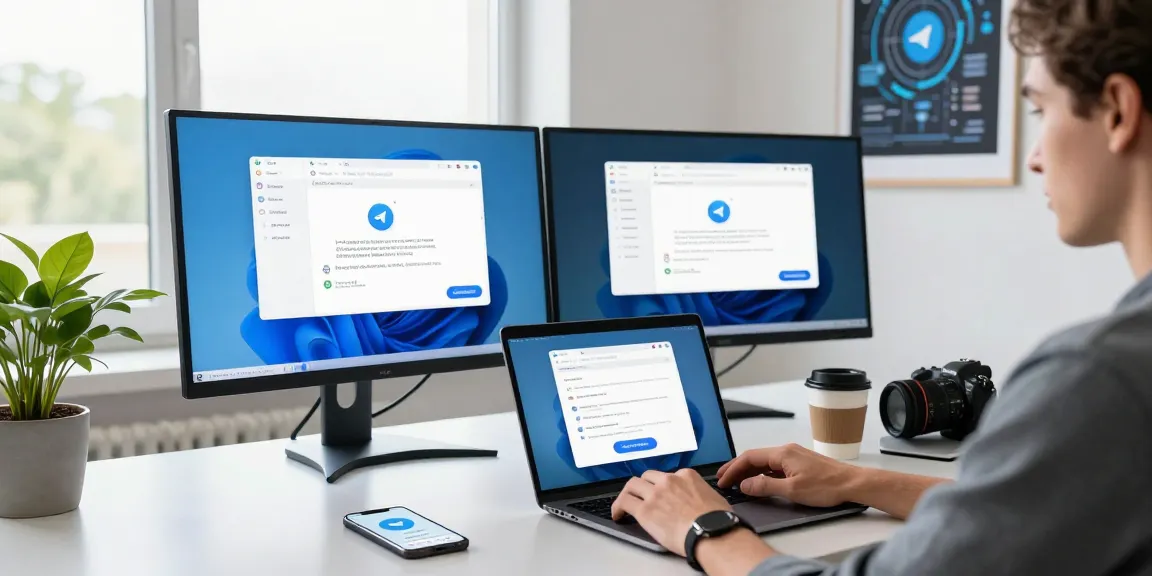 Dynamic workspace illustrating Telegram Download for secure messaging across devices.