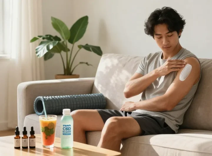 Properloud CBD topical applied for recovery in a wellness-focused environment with natural elements and healthy lifestyle products.