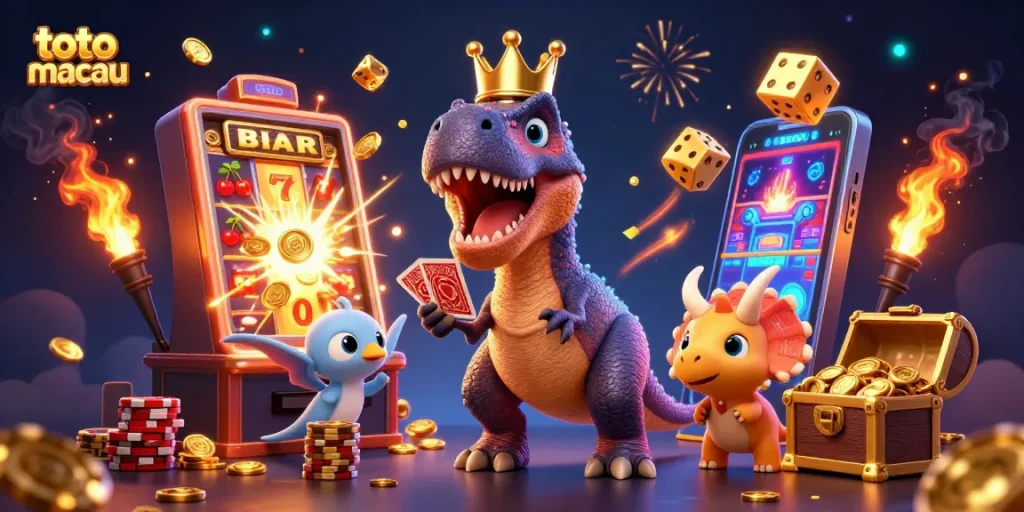Win massive jackpots at toto macau with friendly dinosaur characters playing slots.